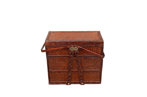 Panier de pique-nique en rotin du XXème siècle, 28x15x23cm – Objets déco, Rattan, Wood (photo 2 of 12)