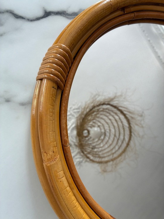 Image 1 of Vintage round rattan mirror