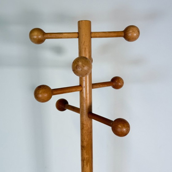 Vintage Postmodern Standing Coat Rack, Solid Beech Wood, 1970s/1980s, Beige (photo 3 of 6)