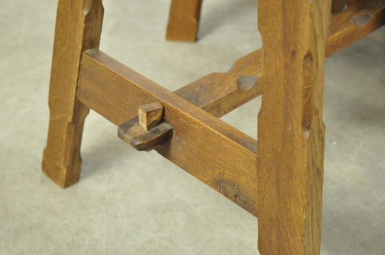Image 1 of Vintage BRUTALIST oak handmade farmhouse dining chairs, 1930s Netherlands