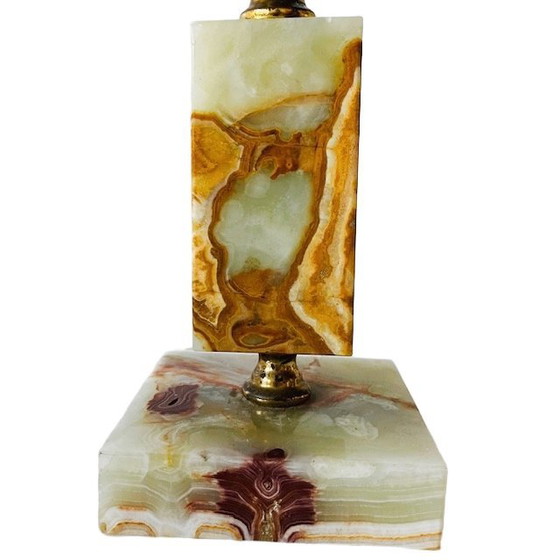 Image 1 of Base per lampada vintage in marmo e onice di metà secolo, Hollywood Regency, anni '50