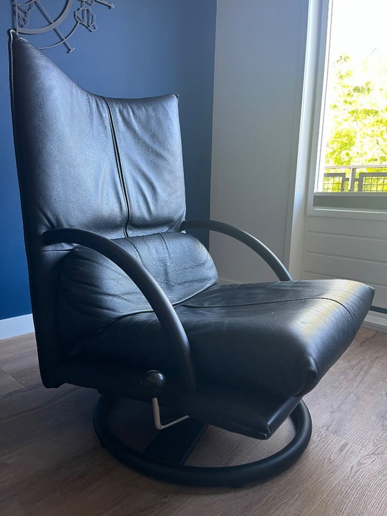 Image 1 of Rolf Benz BMP sillón reclinable con reposapiés de cuero negro