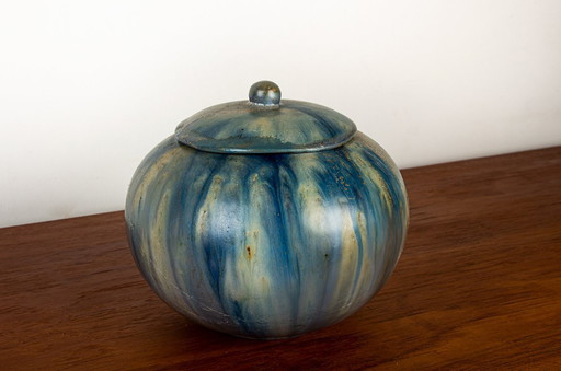 Pot En Grès Céramisé De Couleur Bleue, Époque Art-Déco Par Roger Guérin Années 1930