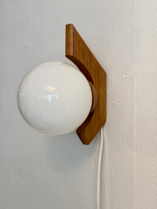 Set Vintage Brutalist Wall Lights Wood And Milk Glass