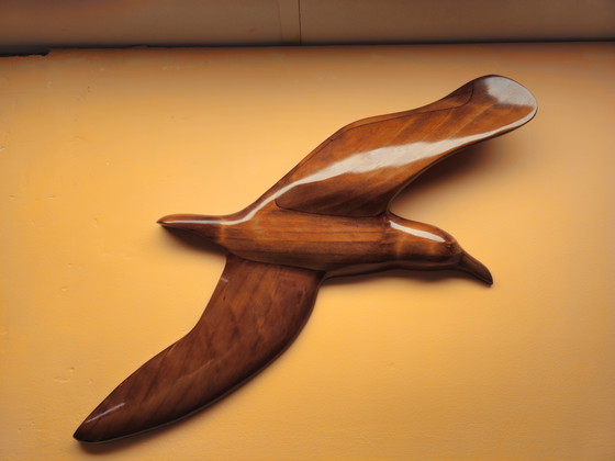 Image 1 of Grote Vintage Houten Wandvogel Vogel Wanddecoratie 62 cm
