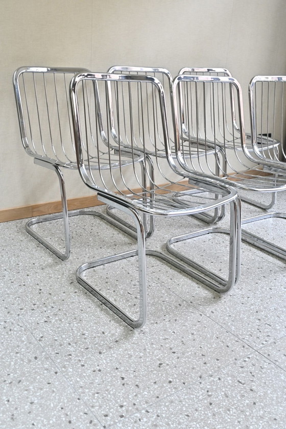Image 1 of Juego de 6 sillas con estructura tubular cromada de Gastone Rinaldi