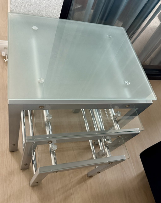 3-piece side table set glass - chrome - steel