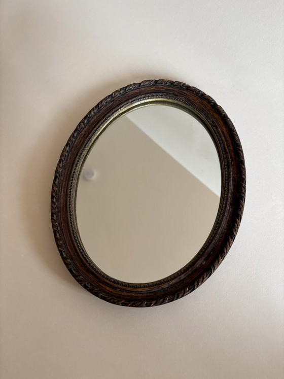 Image 1 of Specchio ovale da parete con cornice in legno vintage