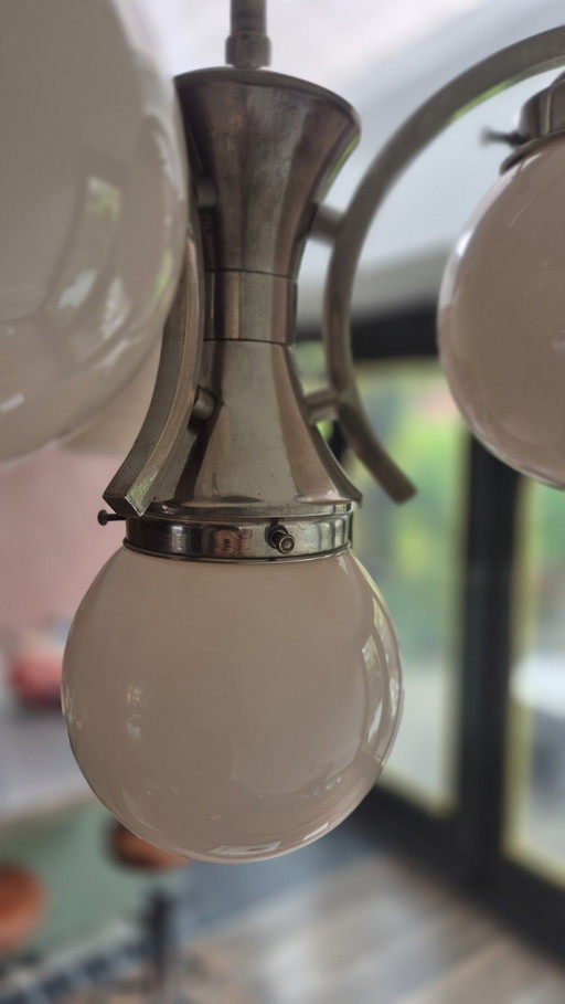 Beautiful Art Deco 1930s Chandelier Light Pink Glass Globes