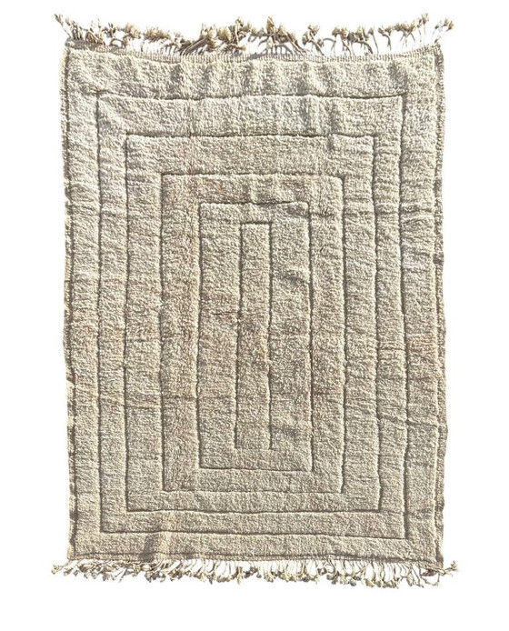 Image 1 of Nieuw handgeweven Marokkaans Mrirt-tapijt van natuurlijke wol – minimalistisch geometrisch ontwerp