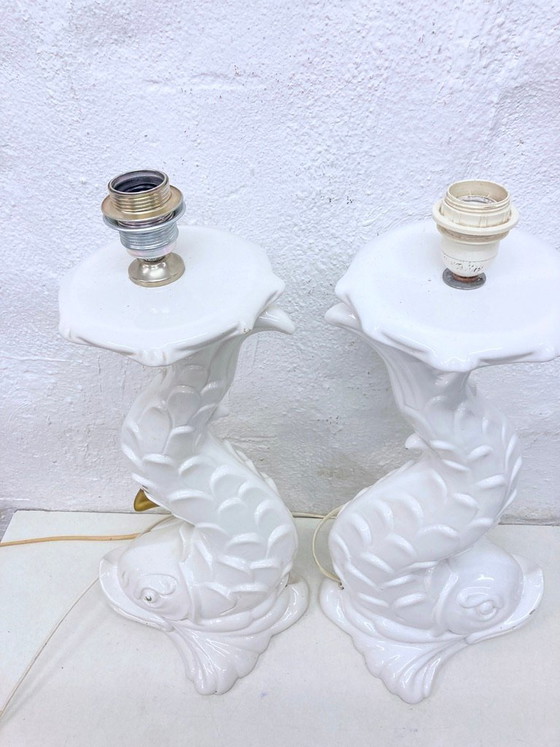 Image 1 of 2 Italian ceramic table lamps from the 1970s in the shape of fish