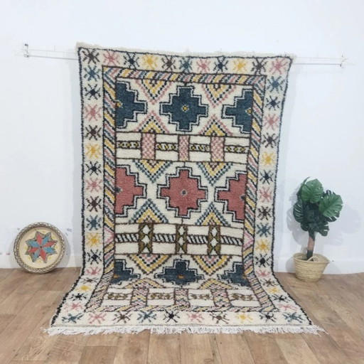 Berber tapijt geometrisch veelkleurig – handgeweven natuurlijke wol (260 × 160 cm)