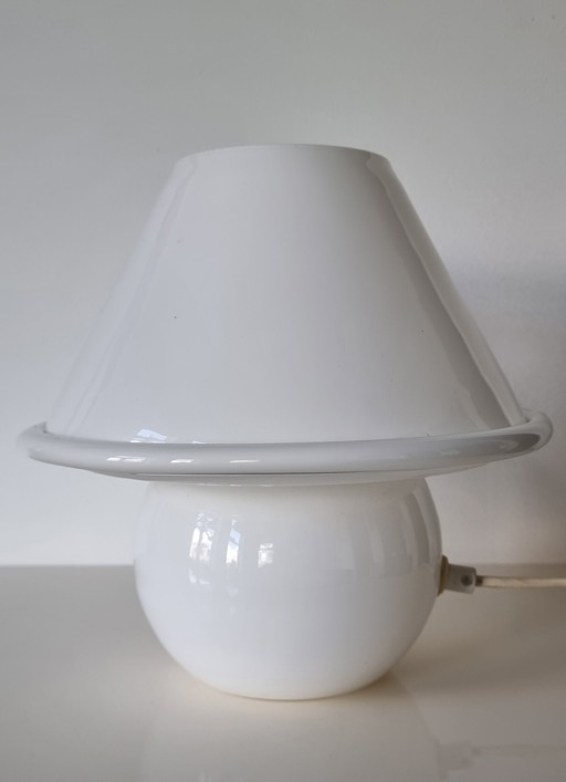 Vintage 70s Murano Vetri Italy white glass mushroom lamp