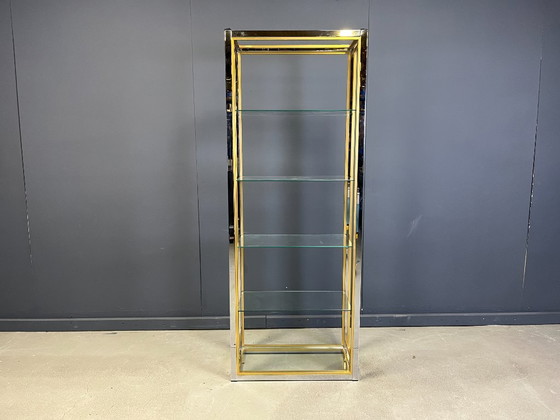 Image 1 of Messing en chromen plank van Renato Zevi, jaren 70.