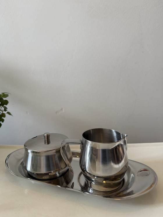 Image 1 of Milch- und Zuckerkännchen aus Chrom mit Tablett