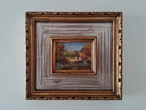 Image 1 of ORIGINAL Ölgemälde auf Karton inkl. Rahmen | Bauernhaus/Landschaft | Signiert