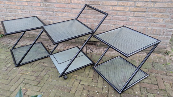 Harvink set, Z lounge tables with serving trolley, Side tables, Glass, Metal, Black (photo 5 of 18)
