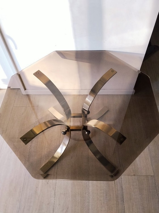 Image 1 of Table basse vintage, laiton et verre fumé, Ø 90 cm • Style années 70/80 • Design rétro, Hollywood Regency