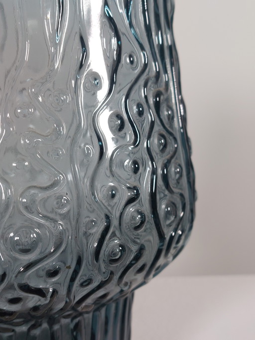 Grey-blue vintage mid-century pressed glass vase, 1970s