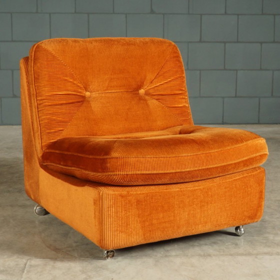Image 1 of Gruppo di sedute modulari di metà secolo - velour arancione - anni '70