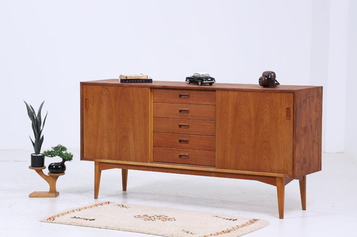 Vintage teak sideboard 60s | Mid - Century TV board with drawers & compartments Retro wood storage #05-61