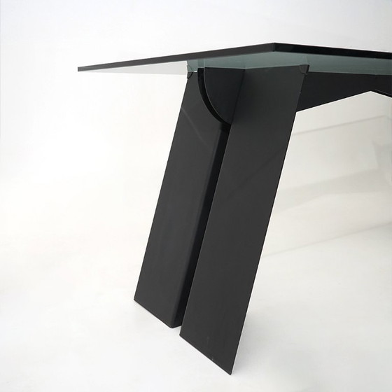 Image 1 of Glass and black metal table, 1970s