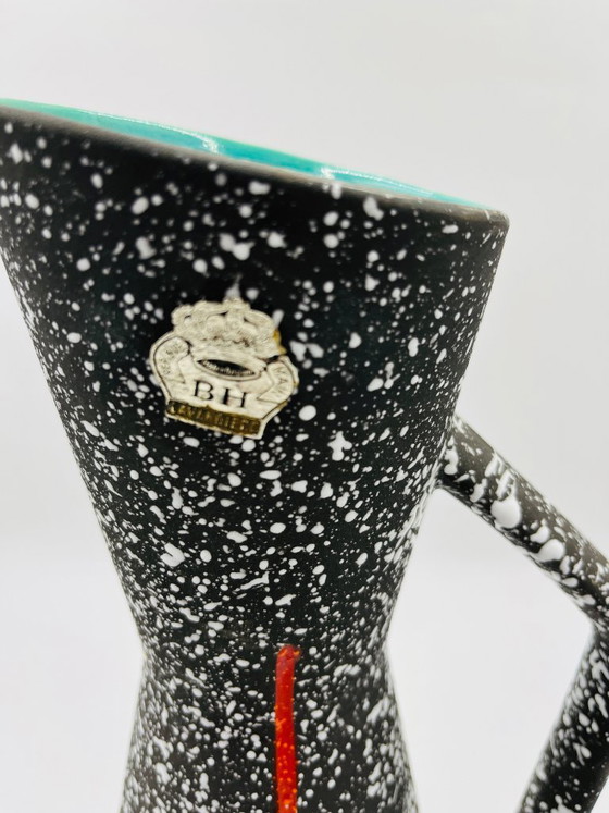 Image 1 of Vintage Hubert Bequet speckled ceramic pitcher, Belgium