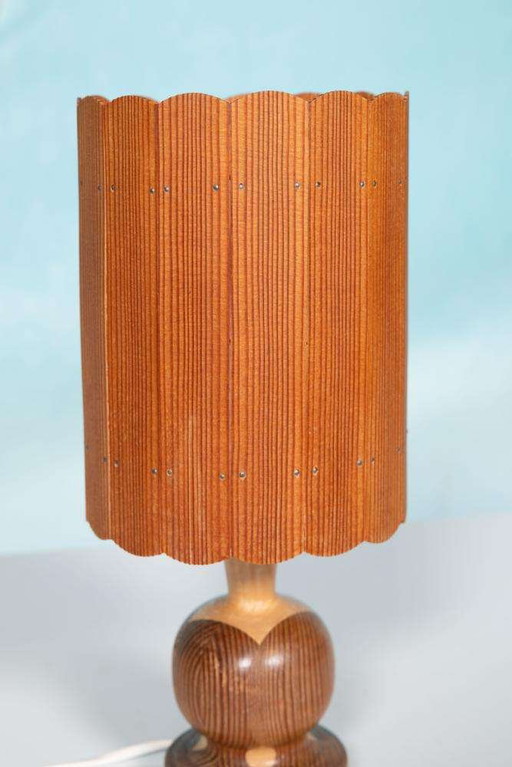 Vintage houten schemerlamp, pine Japandi table lamp 1960s