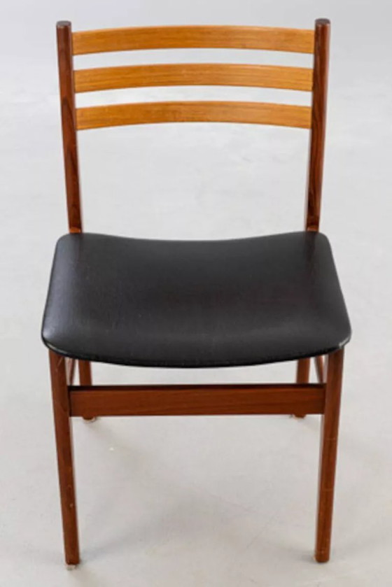 Image 1 of Set di 4 sedie scandinave in teak e skai nero - Danimarca 1960