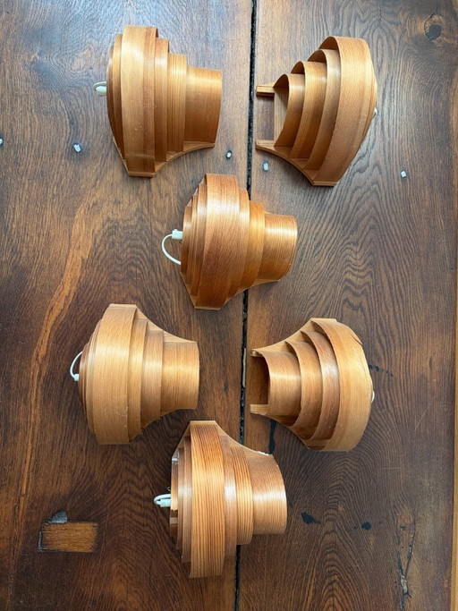 Translandia DK – Set of 6 Pine Veneer Wall Lamps, Denmark 1960s/70s