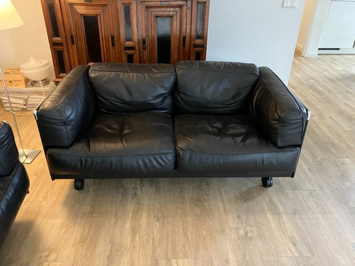 Poltrona Frau Twice Sitzgruppe in Schwarzem Leder und Chrom