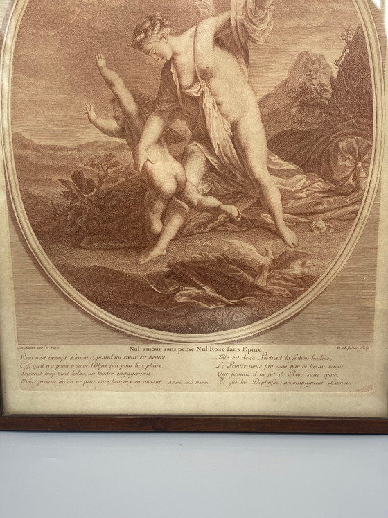 No love without sorrow, No rose without a thorn, ancient engraving after Nattier by Lépicé, 18th century (photo 3 of 10)
