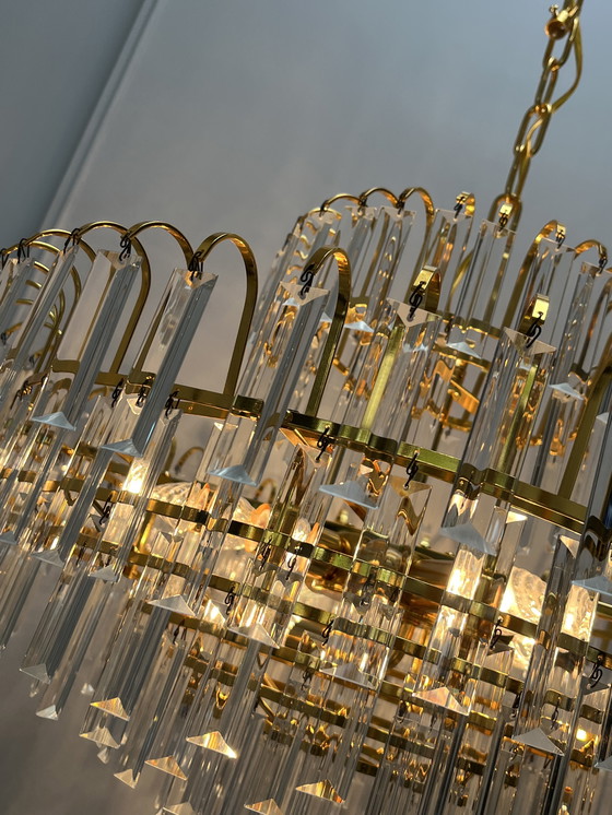 Image 1 of Set Of 2 Large Size Hand Cut Crystal Chandeliers 1970s Mid - Century Style