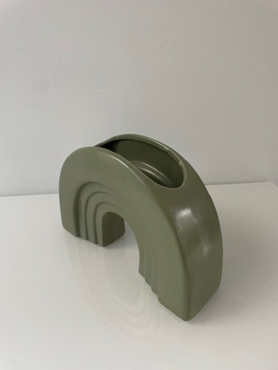 Image 1 of Modern vase/flower pot in arch shape – army green