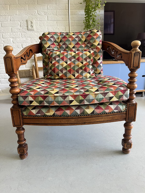 Image 1 of Antique wooden bench and matching chair - Neo-Renaissance