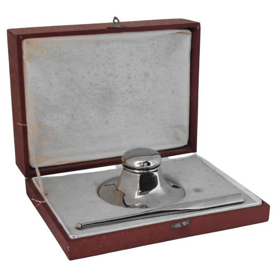 Image 1 of Inktpot van Art Deco, design uit de jaren '30, met een bijpassend elegant potlood.