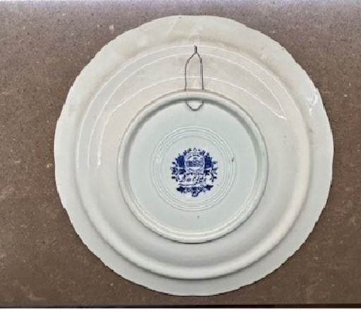 Vintage Delft blue wall plate with landscape image