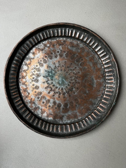Vintage Wandteller/Dekorationsschale aus gehämmertem Kupfer, Ø 35 cm