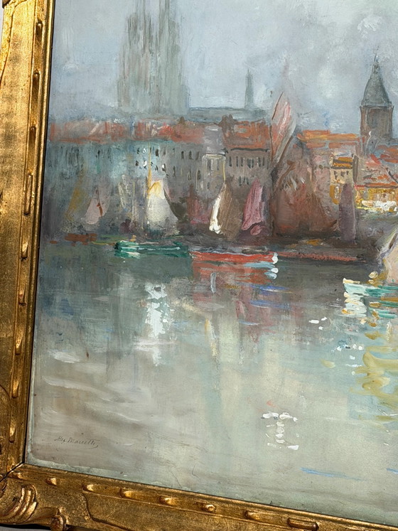 Alexandre Macette – Paisaje portuario en acuarela – Enmarcado – 76 x 65 cm – Pinturas y dibujos (photo 3 of 7)