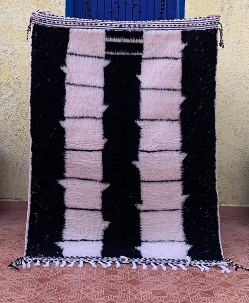 Tapis en laine pure tissé main traditionnelle artisanale noir et blanc 2/3 m – Aime Té, vloerkleden en tapijten, Wool