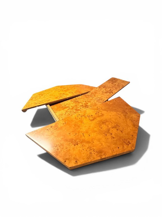 Image 1 of Mario Sabot Extendable Dining Table - Burl Wood & Metal (1970s)