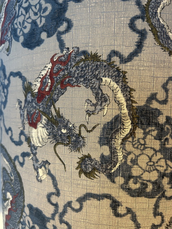 Image 1 of Unique accent lamp made from an MCM vase with a Japanese dragon shade