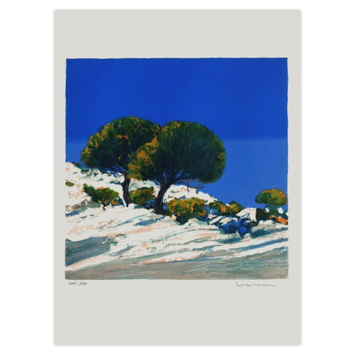 Jean-Claude Allenbach Signed Lithograph Les Deux Cyprès – lithos zeefdrukken, Paper