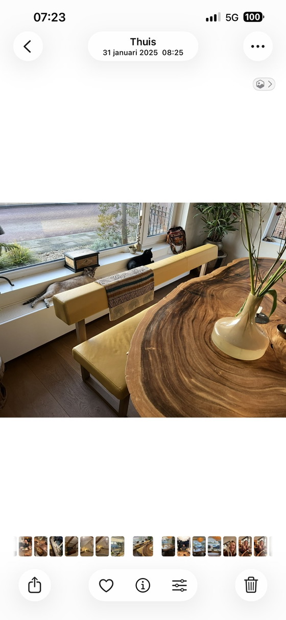 Image 1 of Designer-Essbank aus Leder mit Holzgestell