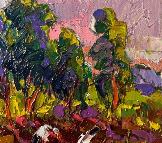 Image 1 of Original Oil Painting Summer Sunset Landscape The un sets and speaks of peace