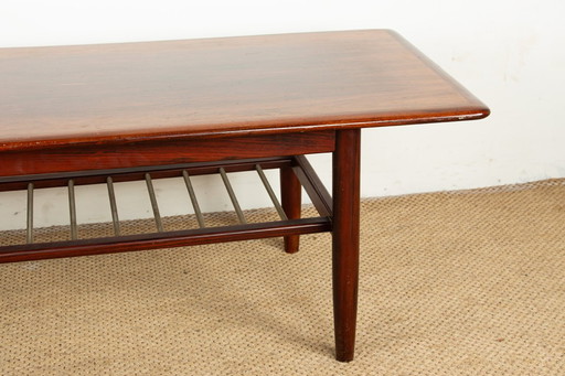 Grande Table Basse en Palissandre et Tubes de Métal, sur Deux Niveaux, Danemark 1960s