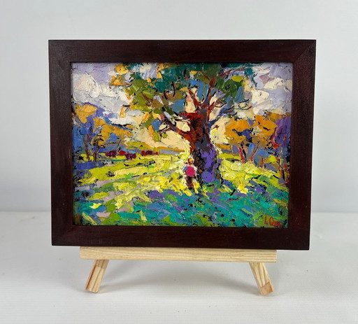 Original Oil Painting Summer Nature Landscape The heat hangs over the field
