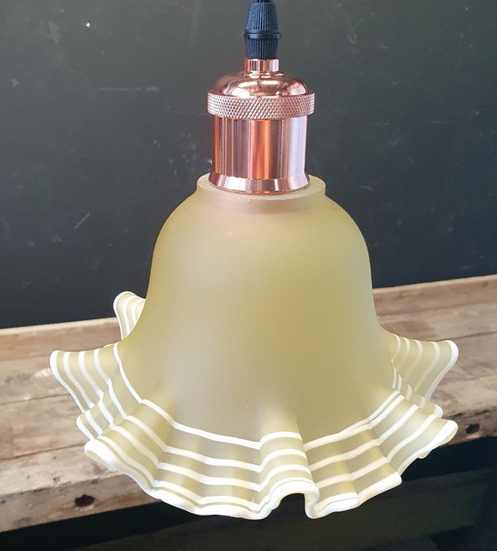 Image 1 of 2239 Lampada a sospensione in vetro antico giallo con nuovo cablaggio