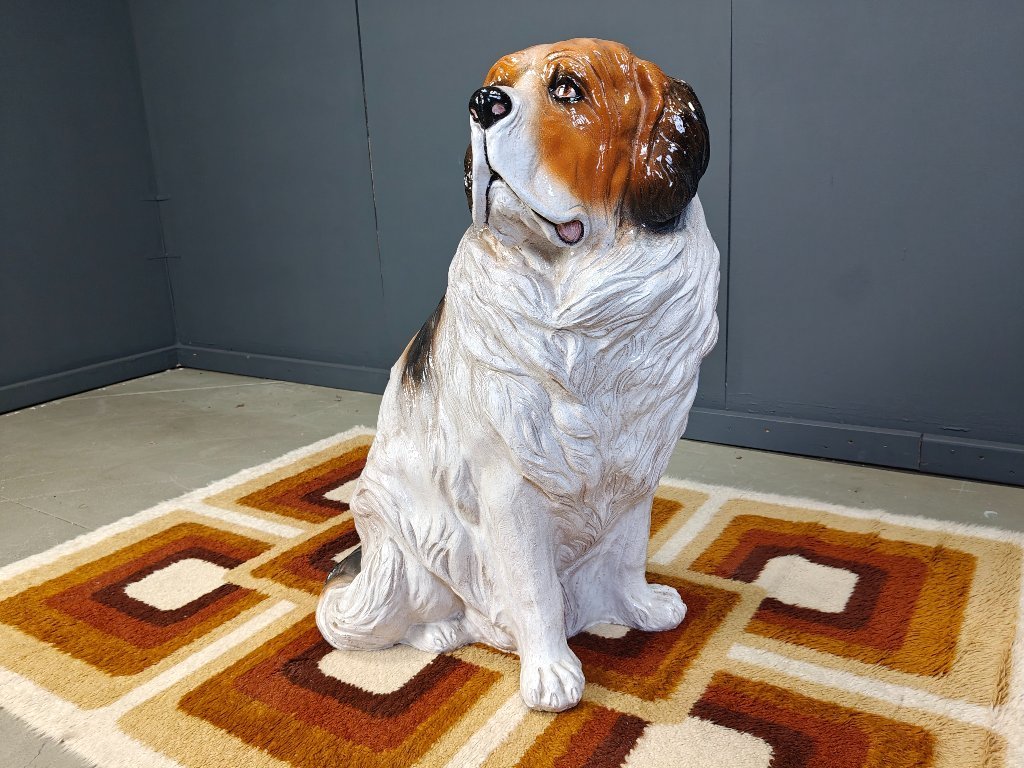 Life sized Vintage glazed terracotta St bernard dog sculpture
