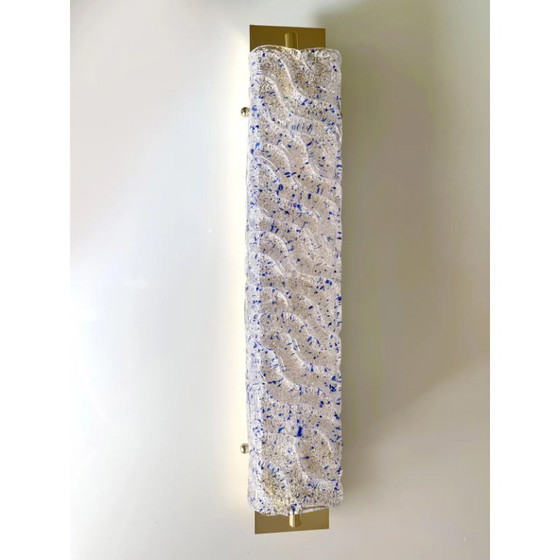 Image 1 of Par de apliques de pared dorados con cristal de Murano Graniglia azul